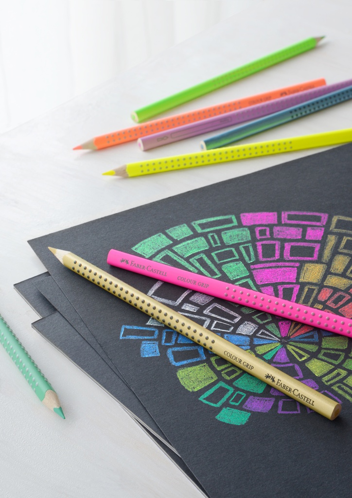 Crayons de couleur Faber-Castell Grip 2001, assortiment 12 couleurs (pastel + néon + métallic)