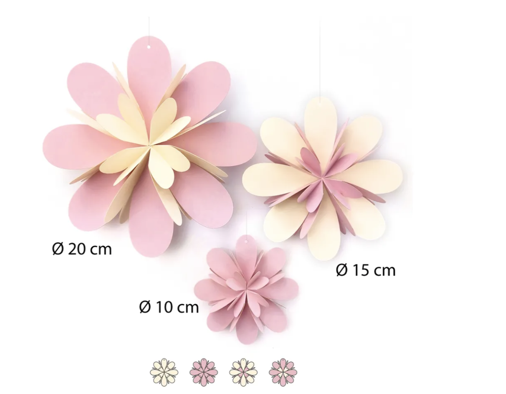 Fleurs en papier rose/blanc en carton photo 300 g/m2