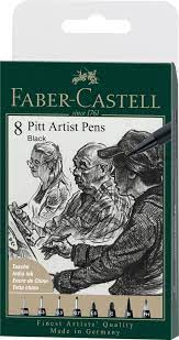 ​Feutres encre de chine PITT ArtistPen noir - pqt de 8 feutres