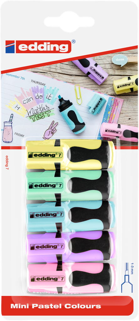 Surligneurs edding Mini 7, assortiment de 5 couleurs