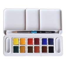 Reiseset Aquafine (Sortiment 12 Farben + 1 Pinsel + 1 A6-Block)
