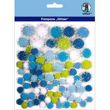Pompons "Glitter" sortiert in verschiedenen Grössen und Farben (80 Stück)