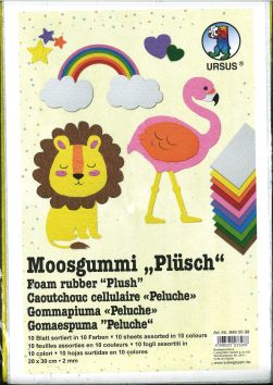 Plaque de mousse 20x30 cm 2 mm «Peluche» 10 fls assorties
