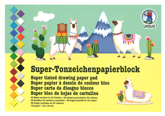 Super  papier à dessin de  couleur bloc, 50 feuilles assortis 25 couleurs, 130 g/m2 24 x 34 cm