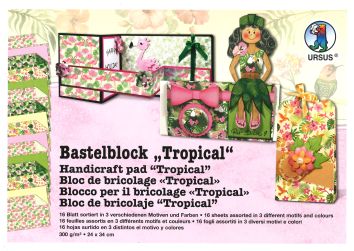 Bastelblock «Tropical» 16 Blatt sortiert in 3 verschiedenen Motiven und Farben 300 g/m2 24 x 34 cm
