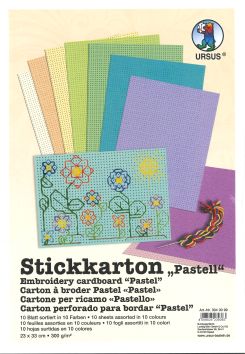 Carton à broder Pastel, 10 fles assorties en 10 couleurs, 23 x 33 cm, 300 g/m2