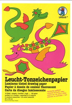 Leucht-Tonzeichenpapier, 140 g/m2, 10 Blatt sortiert in 5 Farben, 23 x 33 cm
