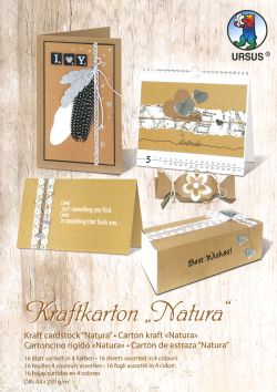 Carton Kraft «Natura» 16 feuilles A4, 250g/m2, 4 couleurs assorties