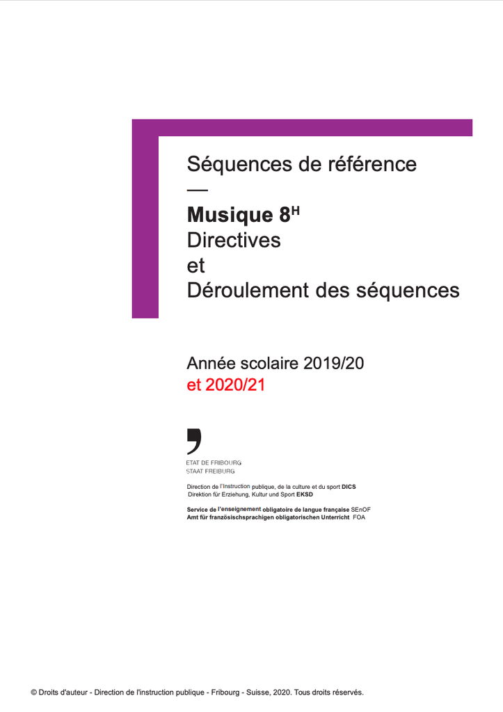 Musique 8H Séquences de référence 2019-2021 : Directives et déroulement