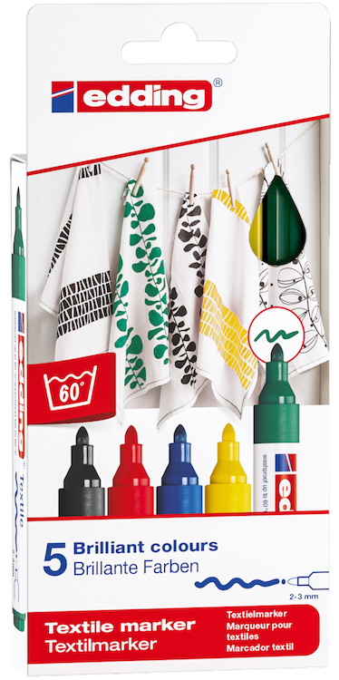 Marqueur textile edding 4500, assortiment 5 couleurs