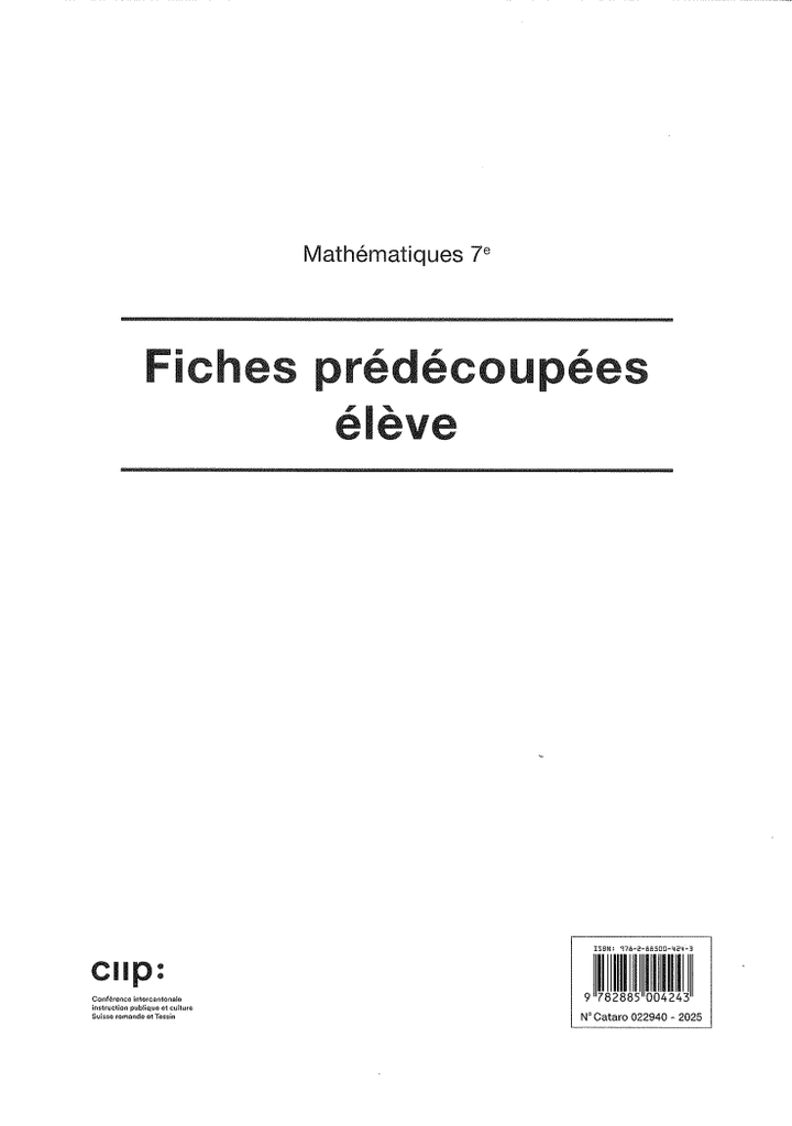 Mathématiques 7e, fiches prédécoupées élève, cartonnées  (CATARO 022940)