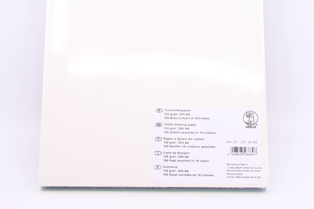 Tonzeichenpapier 130 gm2 A4 sortiert 10 Farben (Pkt 100 Blätter)