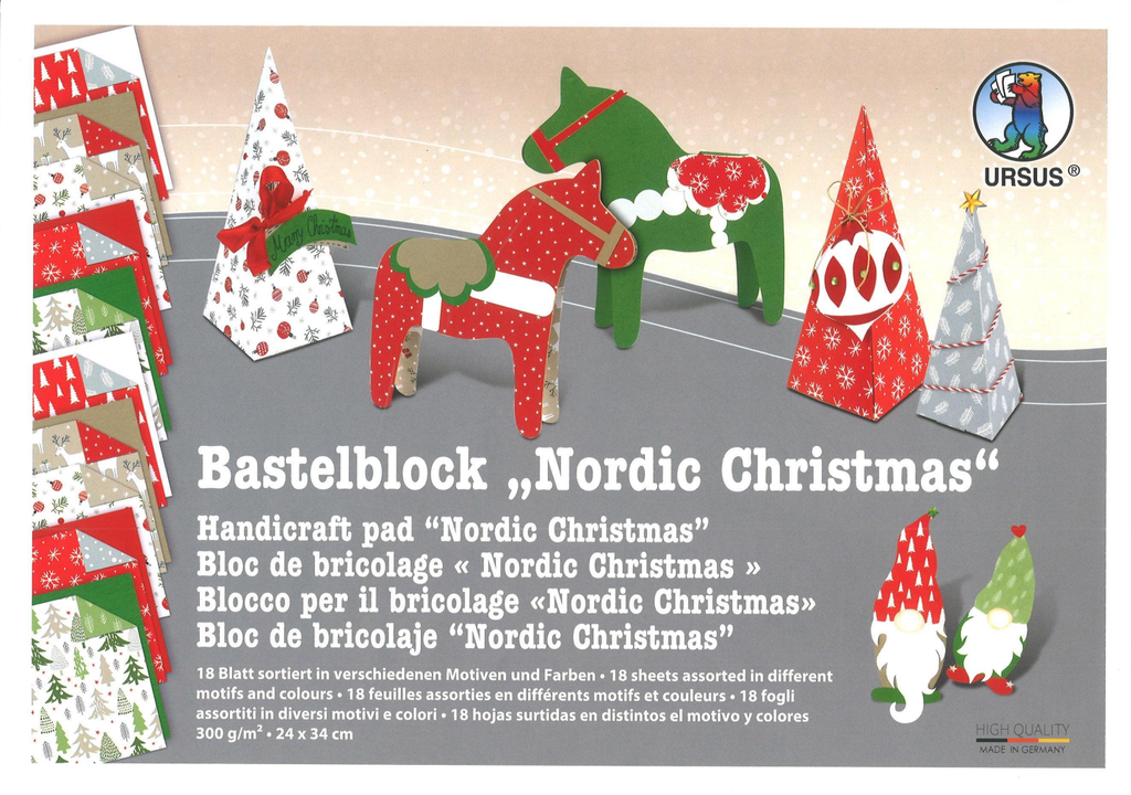 Bastelblock «Nordic Christmas» 24 x 34 cm, unifarben durchgefärbt, Motive beidseitig bedruckt, sortiert in 9 Motiven, 300 g/m2