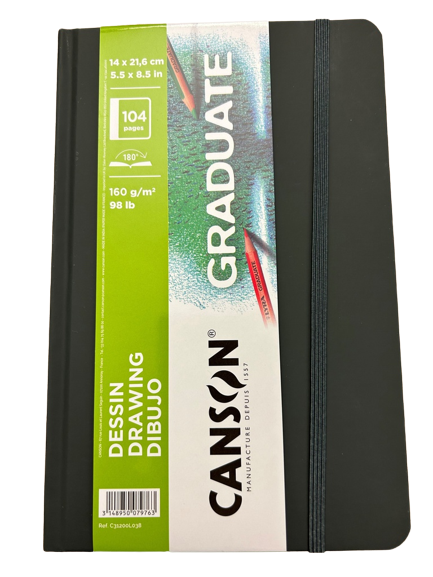Carnet de dessin Canson Can GradBook  papier grain léger blanc 14 x 21.6cm 104 pages 160g/m2