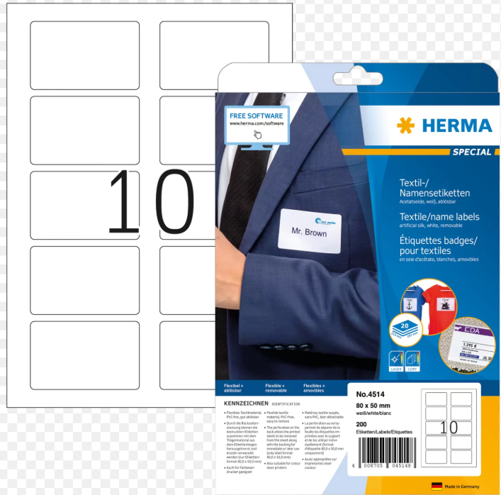 Etiquettes badges pour textiles Herma 4514 80 x 50mm