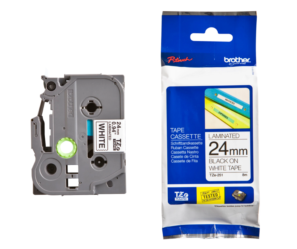 Farbband für Brother Beschriftungsgerät TZe-251 24 mm weiss / schwarzer Charakter