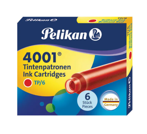 Cartouches d'encre rouge Pelikan 4001 TP/6 bte de 6 pcs
