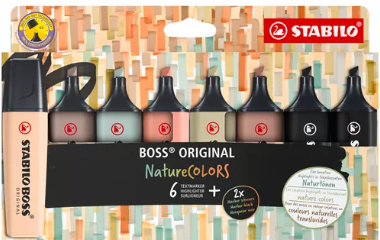 Surligneur Stabilo  Boss couleurs nature, assortiment 8 couleurs