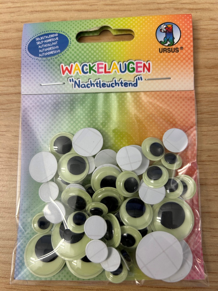 Yeux mobiles phosphorescents ronds Assorti en tailles différentes 52 pces - autocollant