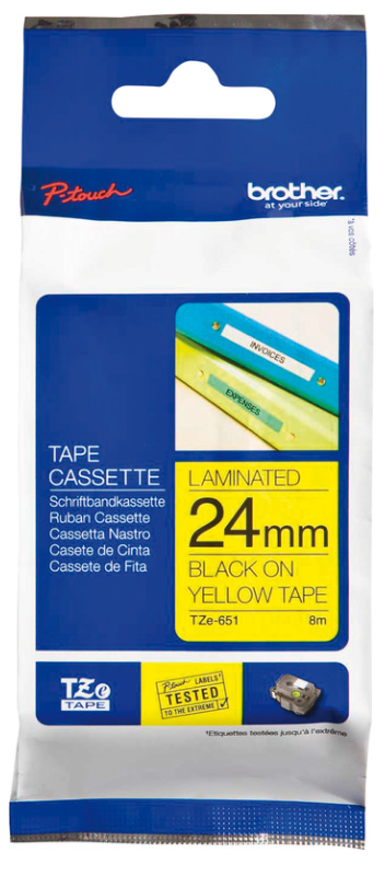 Ruban pour étiqueteuse Brother TZe-651  bande 24 mm  jaune / caractère noir