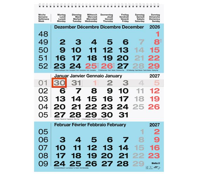 Calendrier mural 3 mois 2027