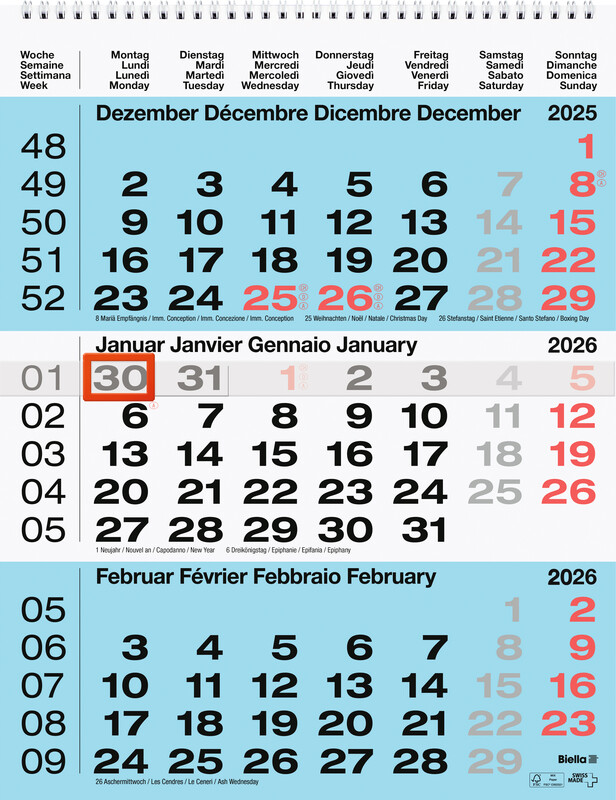 Wandkalender 3-monatig 2026