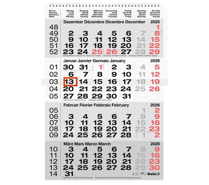 Wandkalender 4-monatig 2026