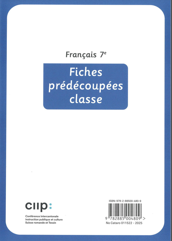 Français 7e, fiches prédécoupées classe provisoire (CATARO 011522)