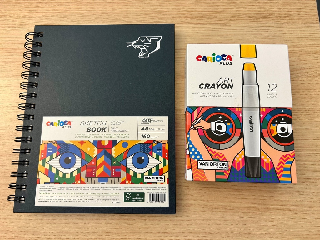 Feutres Carioca Plus Art Crayon assortiment 12 couleurs + un bloc à dessin A5 40 feuilles 160gm2