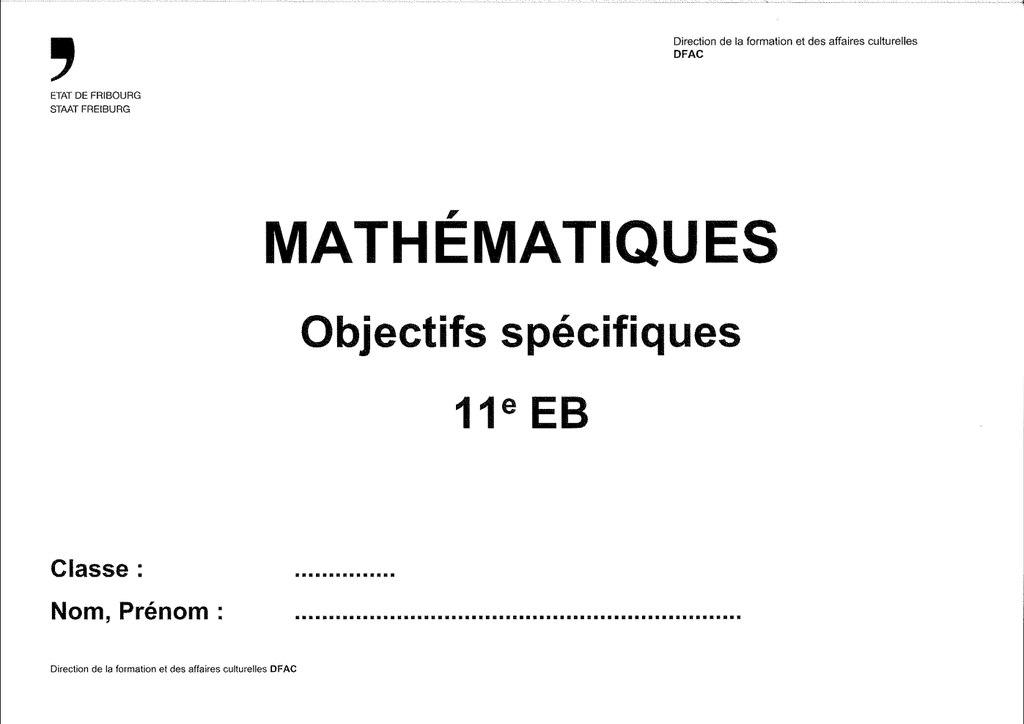 Mathématiques Objectifs spécifiques 11e EB Edition 2026/2027