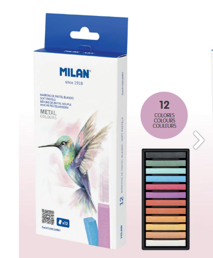 Bâtons de pastel souple, 12 couleurs métalliques Milan