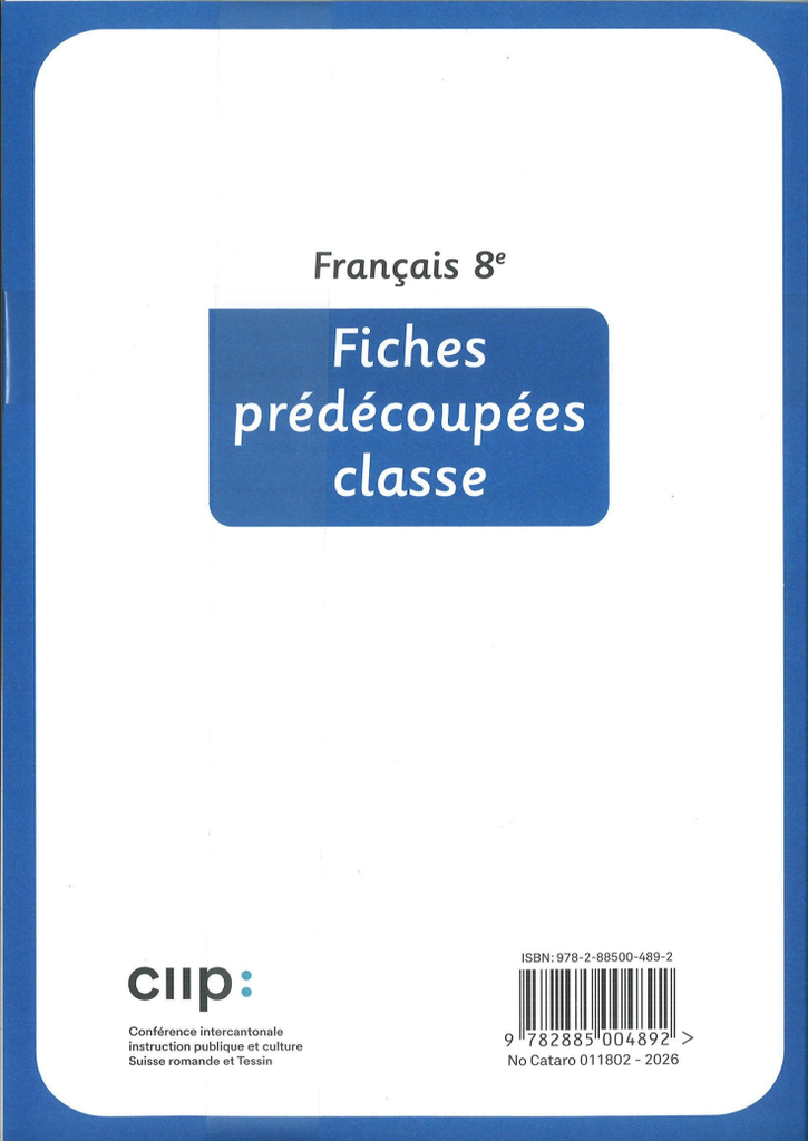 Français 8e, fiches prédécoupées classe CATARO 011802