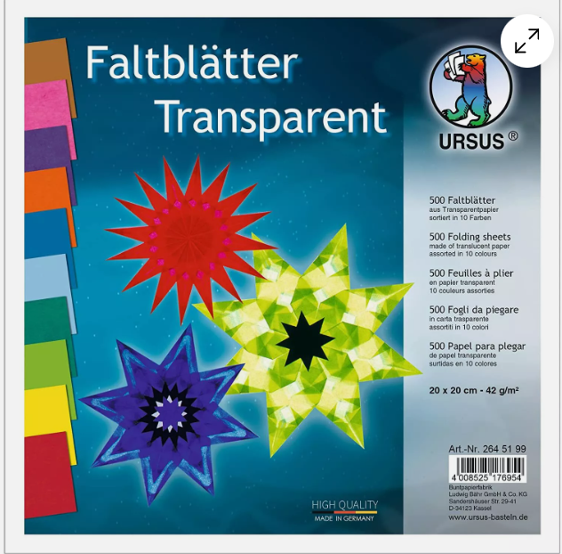 Faltblätter Transparent 20 x 20 cm,  500 Blätter sortiert in 10 Motiven 42 g/m2
