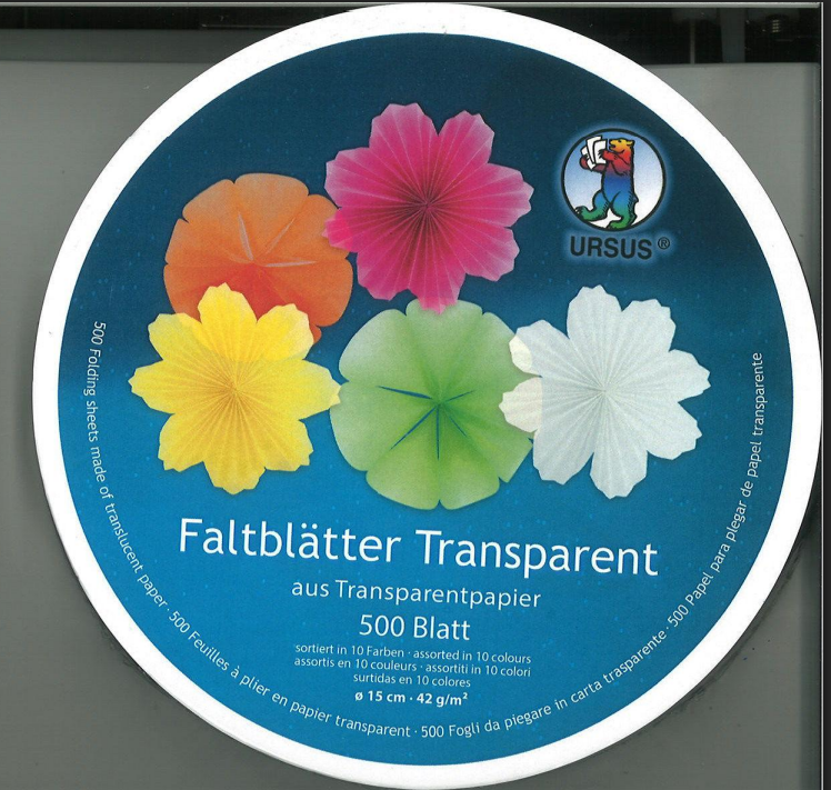 Feuilles à plier en papier à dessin ø 15 cm , 10 coul. transp. assortis 42 g/m2 (500 fles)