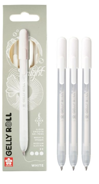 Stylos gel rétractables à encre métallique blanc Gelly Roll Click (bte de 3 pièces)