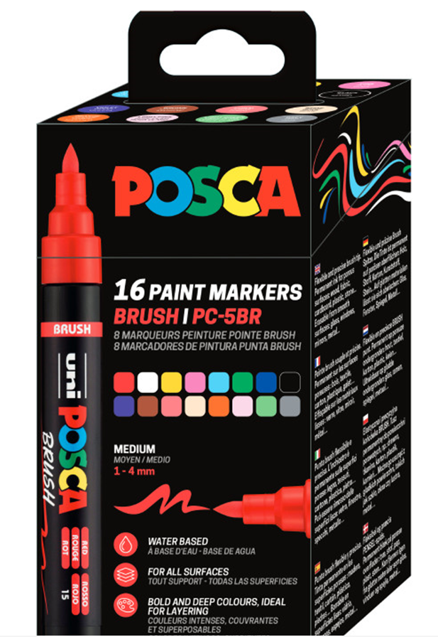 Marqueurs Posca Brush PC-5BR assortiment de 16 couleurs