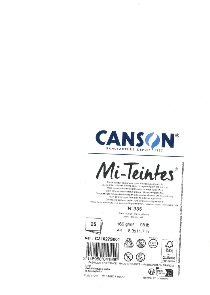 Feuille à dessin Mi-Teintes A4 160 g/m2 (emb de 25 feuilles)