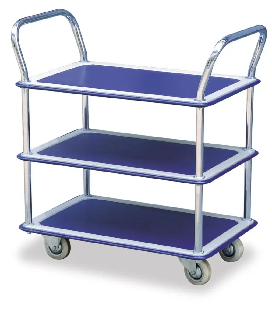 Chariot à étagères léger, force 120 kg, 3 plateaux