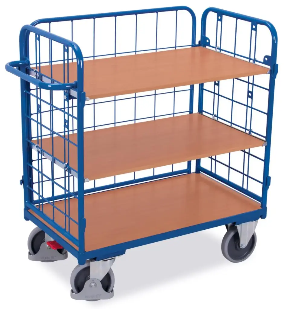 Chariot à étagères avec parois grillagées