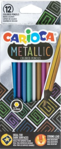 Crayon de couleur métallisé Carioca 43164 - boîte de 12 couleurs