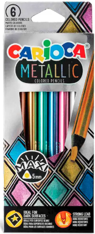 Crayon de couleur métallisé 5mm Carioca 43012 - boîte de 6 couleurs