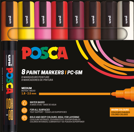 Feutre Posca PC-5M assortiment de 8 couleurs chaudes