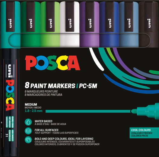 Feutre Posca PC-5M assortiment de 8 couleurs froides