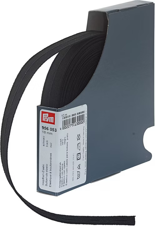 Elastique à boutonnières ruban lisse noir 10 m