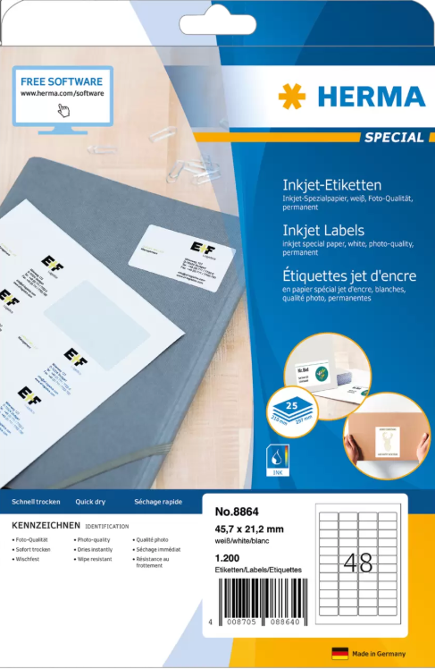 Etiketten HERMA 8864 spezial 45,7 x 21,2 mm weiss (48 pro Seite)