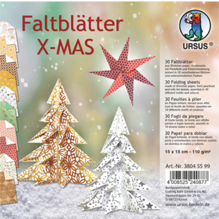Feuilles à plier Origami 15x15cm X-MAS étoiles 30 feuilles