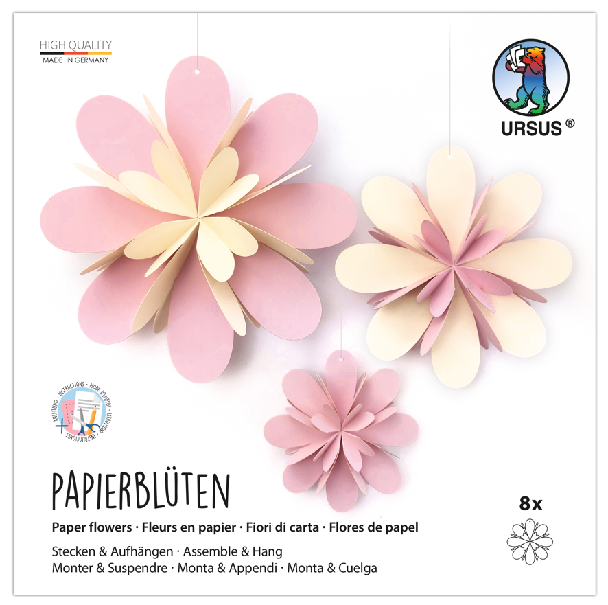 Papierblüten Set 22.5 x 22.5 cm, 300 g/m2, rosa / weiss
