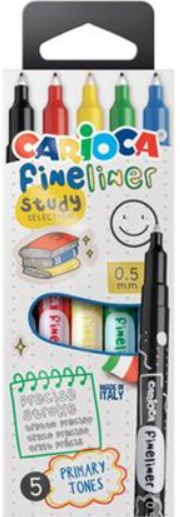 Feutres Carioca Fineliner pointe fine 0.5mm 5 couleurs