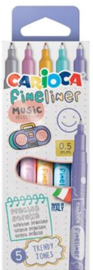 Filzstift Carioca Fineliner 0.5mm 5 Pastelfarben