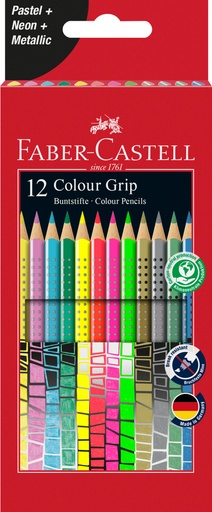 [91.100.513] Farbstifte Faber-Castell Grip 2001, Sortiment 12 Farben (Pastell + Neon + Metallic)